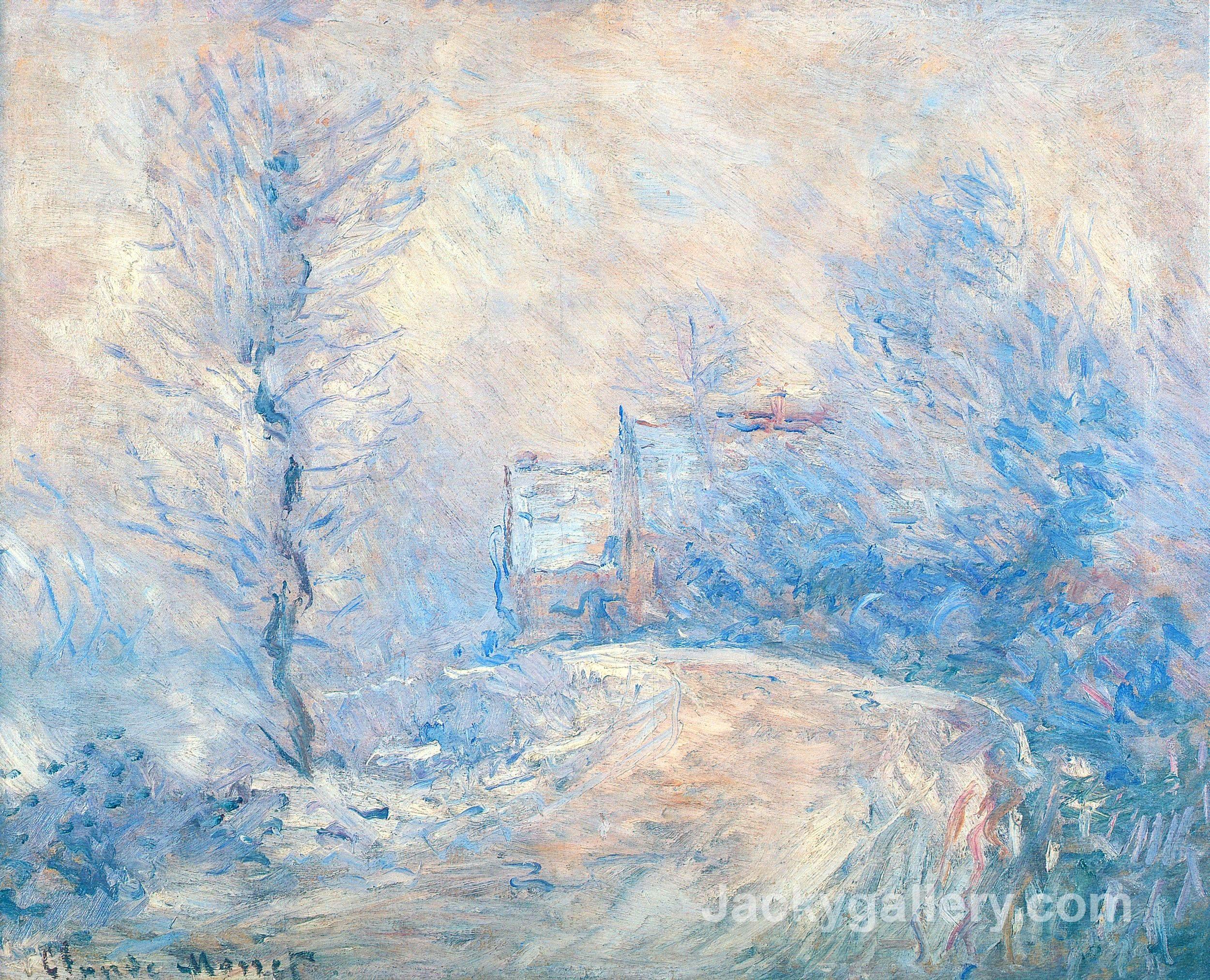 The Entrance to Giverny under the Snow by Claude Monet paintings reproduction - Click Image to Close